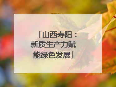 山西寿阳：新质生产力赋能绿色发展